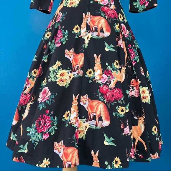 Hell Bunny Retro Hermeline Forest Animals Flare Dress Sz Medium - Picture 11 of 12